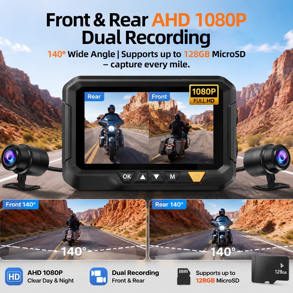 Cross-border motorcycle recorder, high-definition waterproof motorcycle recorder, WiFi connectivity, dual front and rear recording of driving trajectory