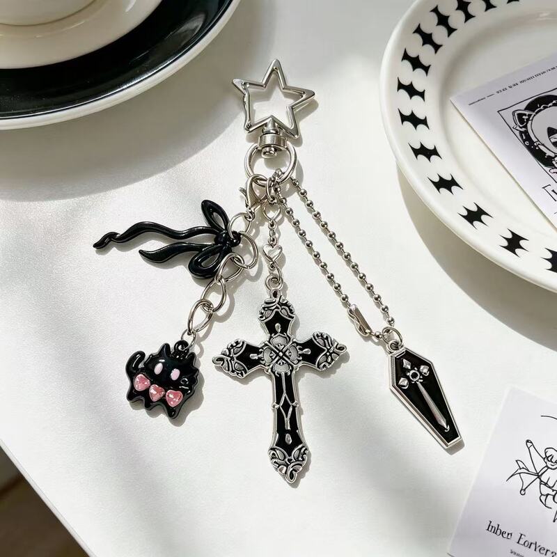 Gothic Cross Keychain by Chiyu, Niche Style for Trendy Girls, Dark Style Cat Bag Pendant, Bow Pendant Accessory Gothic Cross Keychain by Chiyu, Niche Style for Trendy Girls, Dark Style Cat Bag Pendant, Bow Pendant Accessory