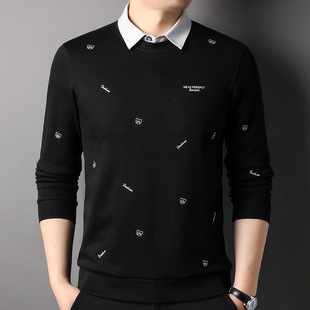 Fashion knitted casual fake two-piece Men's 2023 Spring and Autumn new young and middle-aged bottoming shirt shirt collar sweater men