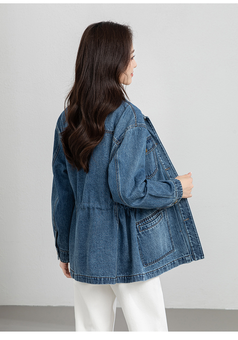 Áo khoác denim dáng dài phong cách workwear Mỹ cổ điển, form rộng thoải mái — xanh lam chi tiết 21