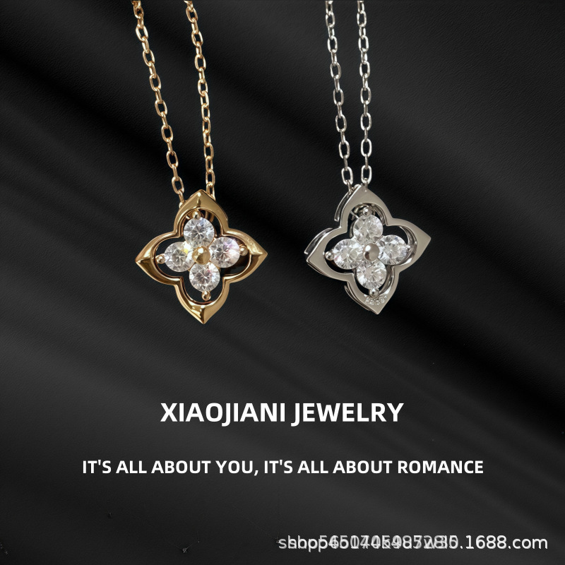 Antique Light Luxury Four-leaf Clover Diamond Pendant Necklace Women Smart Detachable Design Exquisite Fashion Clavicle Chain