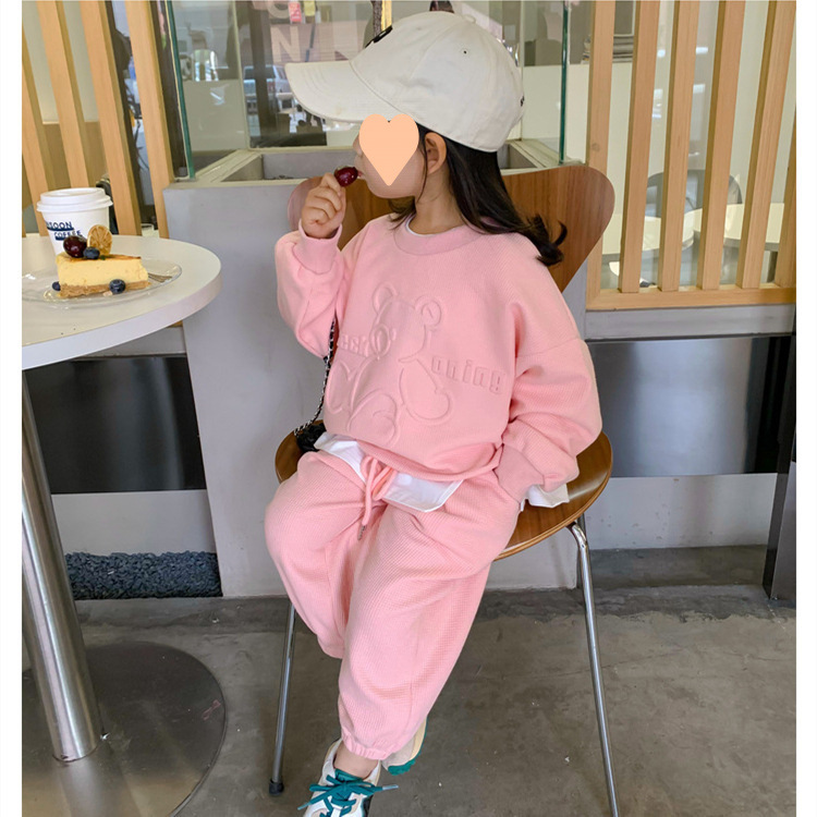 Ensemble sweat à capuche et pantalon motif ours pour fille_voghion.com