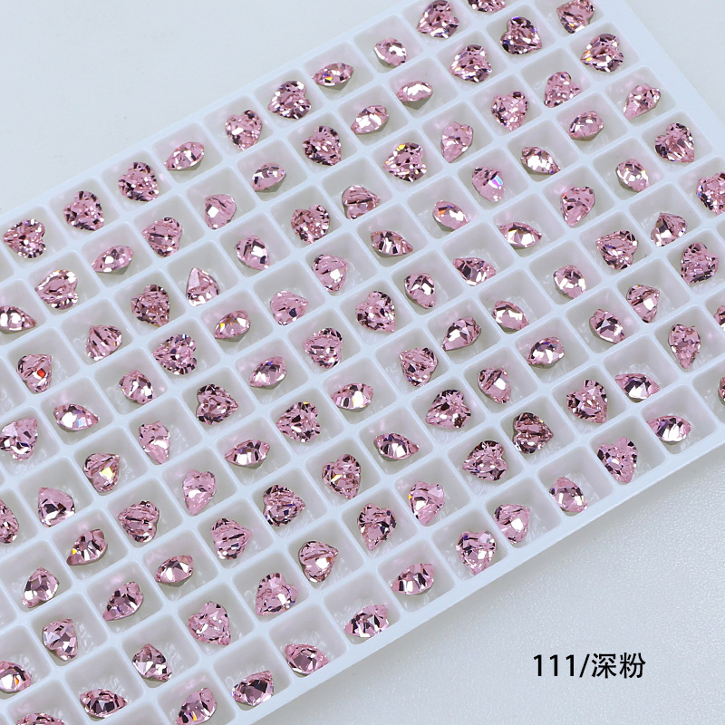 Dongzhou Crystal 6.5MM diamante de vidrio de fondo puntiagudo en forma de corazón de melocotón diamante de forma especial con fondo chapado en plata real