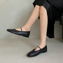 浅口玛丽珍芭蕾舞单鞋2024新款懒人鞋子法式软面一字带低跟奶奶鞋