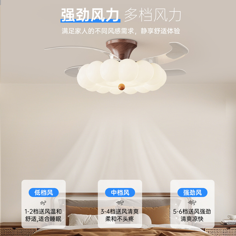 奶油风隐形风扇灯卧室南瓜餐厅吊扇灯家用护眼变频静音吸顶风扇灯|undefined