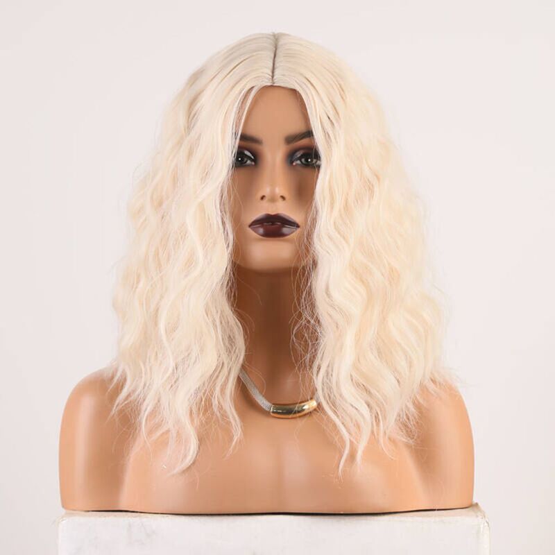 Special Offer Foreign Trade 14inch White Gold Women's Synthetic Fiber Laceless Wig Popular European and American Style Water Wave Short Curly Wig