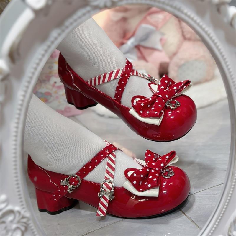 Dulce arco Lolita zapatos de una sola pieza encantadores zapatos de cuero Lolita zapatos Lolita cabeza redonda zapatos Lolita