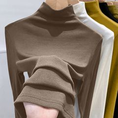 秋冬2025新型半高襟モーダルシャツの女性の中には、スリムな長袖tシャツの上着があります。