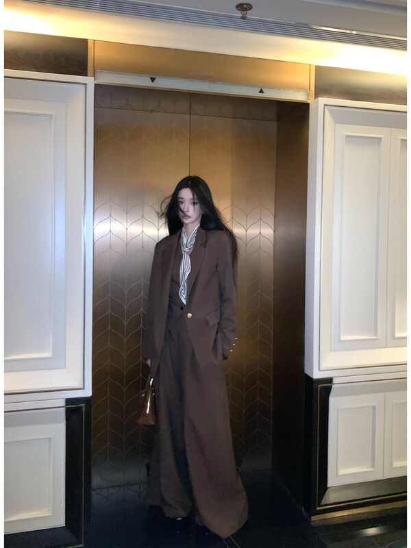 Old Money Style Blazer Suit Women's Autumn New Retro Waistcoat/Wide Leg Floor-Mopping Trousers