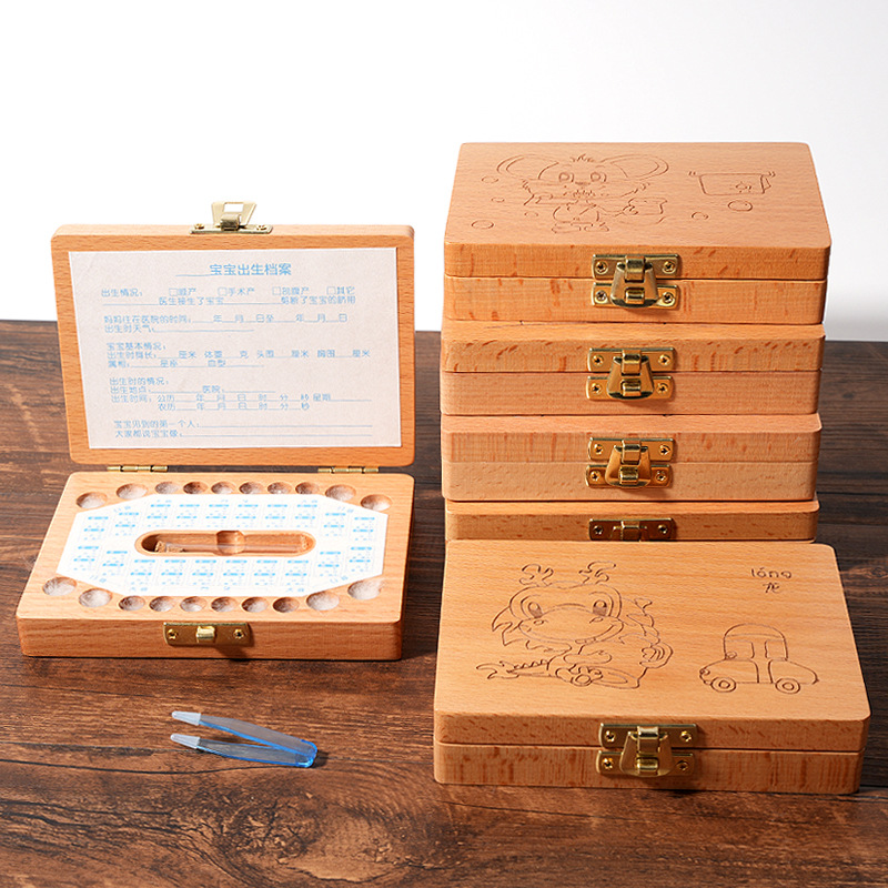 Doce zodiaco de madera para hombres y mujeres, lanugo de bebé, caja de almacenamiento de dientes temporales, caja de colección de cordón umbilical de bebé de bebé personalizado