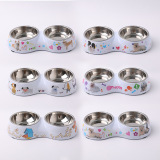 Spot Wholesale Pippi Iced Фарфоровая печать двух -в одном PET Double Bowl некалебной нижней полосы чаши для собак из нержавеющей стали чаши для собак
