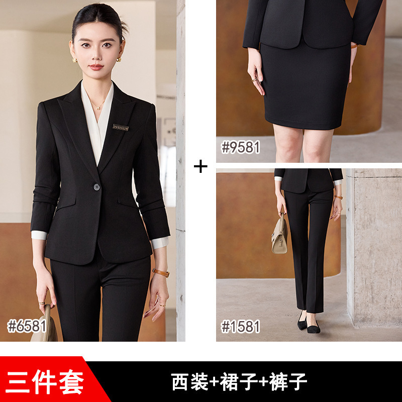 深蓝色西装套装女春秋职场商务正装酒店银行经理职业装女士西服潮|undefined