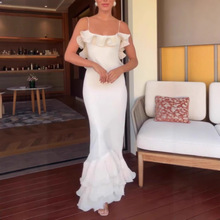 亚马逊欧美跨境女装2025新款吊带漏背荷叶边连衣裙包臀礼服长裙