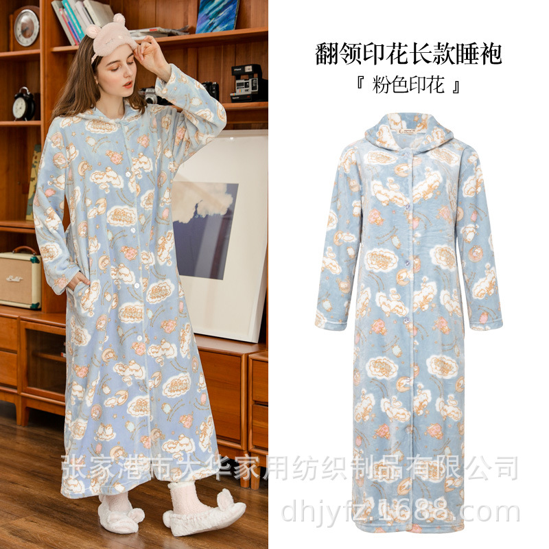 En stock Otoño e Invierno jacquard coral vellón espesado polar caliente de los hombres y las mujeres camisón espesado Albornoz pareja Pijamas