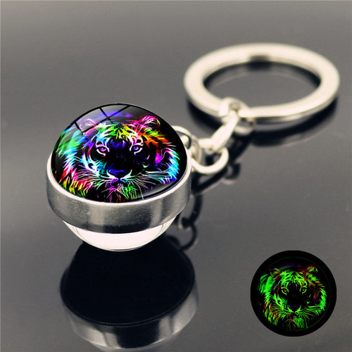 Luminous tiger head crystal glass ball pendant key chain pendant cross-border European and American hot-selling key chain pendant for women