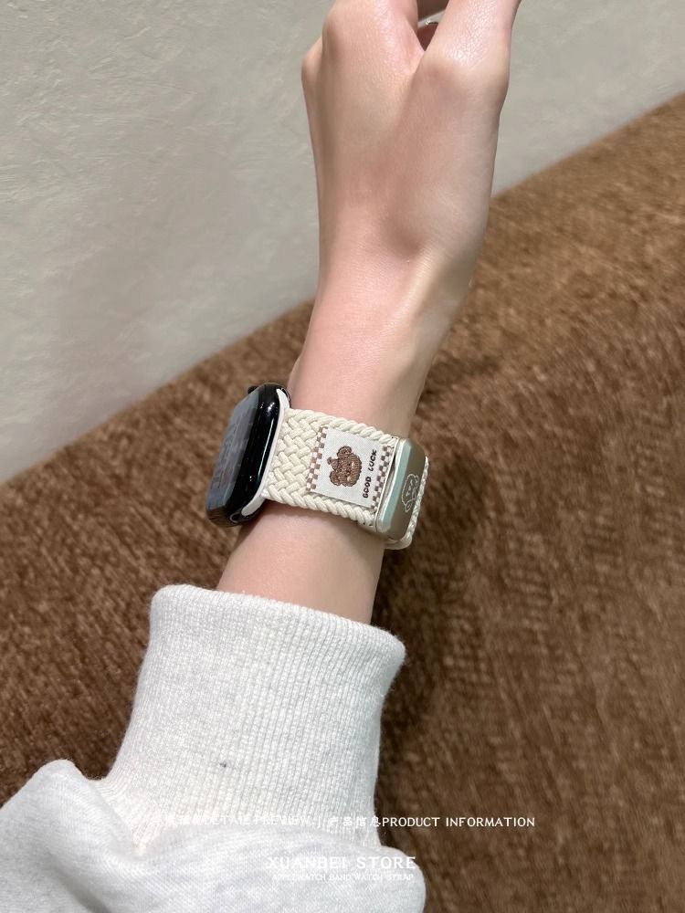 The top hat bear woven watch strap is suitable for the autumn and winter breathable Apple Watch s10 strap, Apple Watch 9/SE7 undefined
