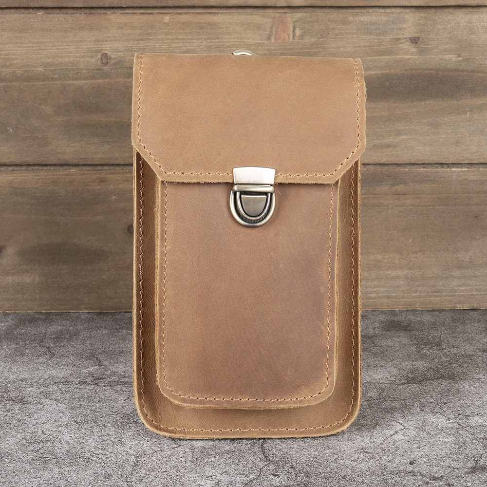 Crazy Horse Leather Men's 6-7 Inch Mobile Phone Bag Vertical Wear Belt Trouser Waist Small Hanging Bag Genuine Leather Top Layer Cowhide Retro Bag