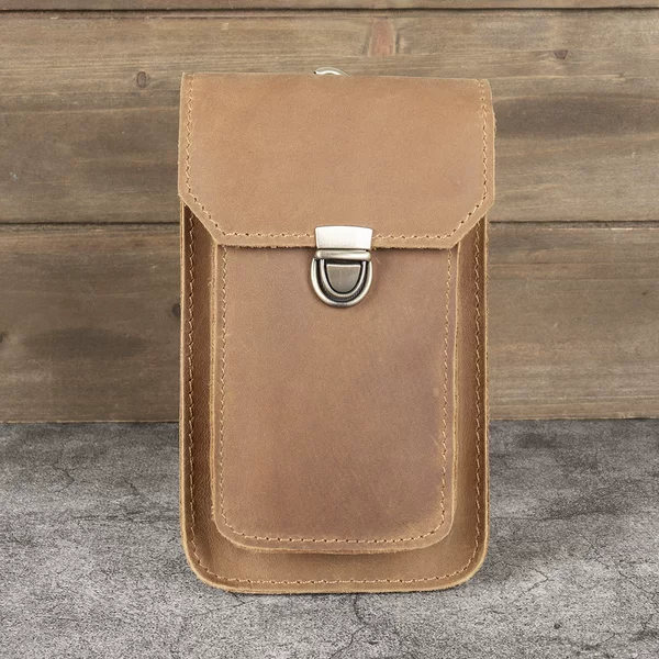 Crazy Horse Leather Men's 6-7 Inch Mobile Phone Bag Vertical Wear Belt Trouser Waist Small Hanging Bag Genuine Leather Top Layer Cowhide Retro Bag