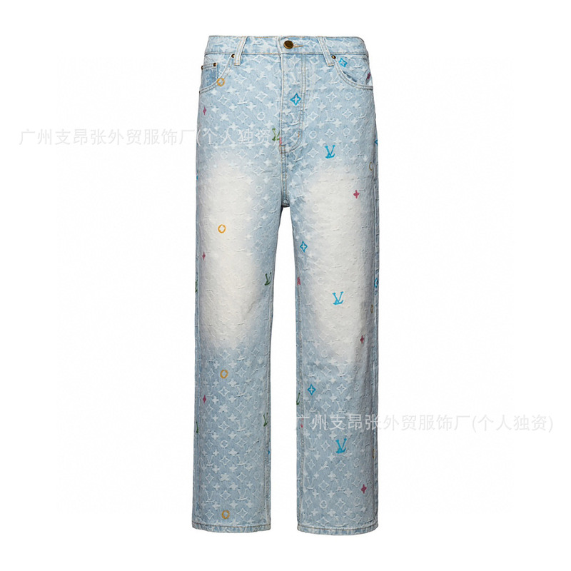 驴家25新款小花字母刺绣糖果提花牛仔裤长裤男女1vL家高品质宽松|undefined