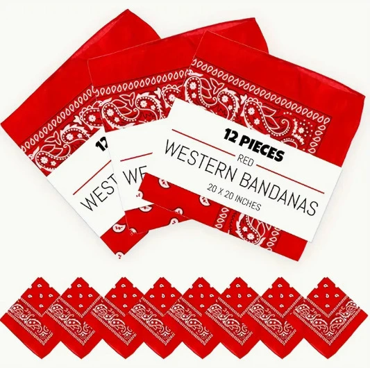 12 шт., красная бандана в стиле вестерн, классический ковбойский стиль, носовой платок с принтом пейсли, можно стирать вручную, подходит для уличных танцев, вечеринок