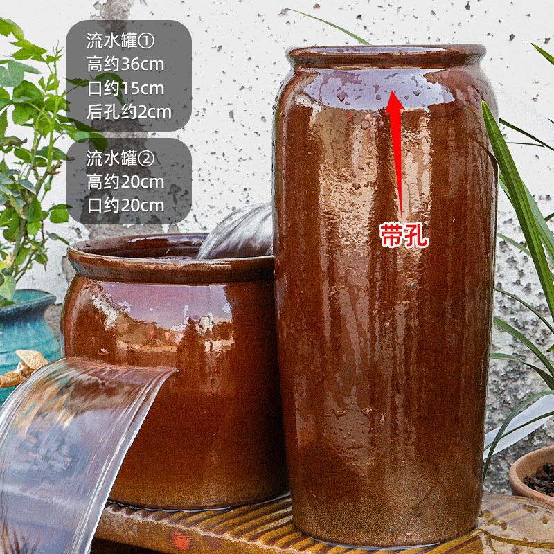 古法陶瓷循环水养鱼造景陶罐鱼缸过滤器鱼池全套生态流水瀑布摆件|undefined