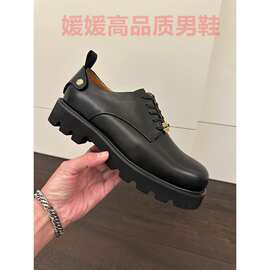 欧美新款头层牛皮搭扣式方头正装皮鞋男厚底百搭商务休闲皮鞋
