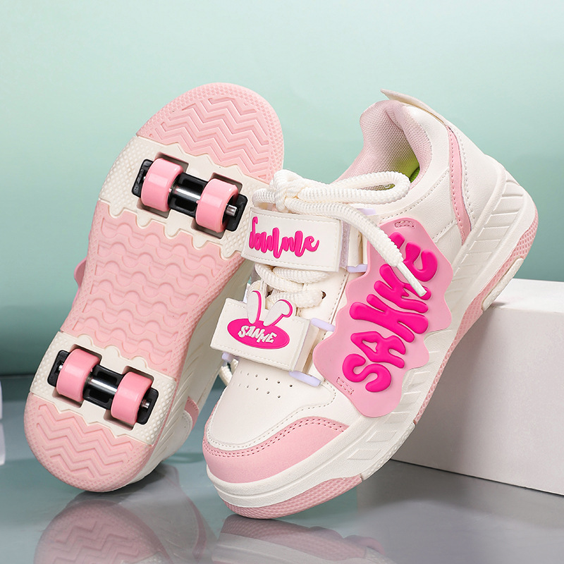 Children's Four-Wheel Heelys for Boys and Girls Adult Heelys Flying Shoes with Lace Wheels Shoes Female Student Roller Skates