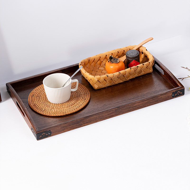 黑胡桃木手提盤家用木製餐盤子方形托盤中式茶杯茶盤喜糖果盤子