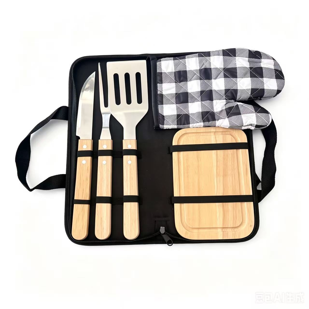 Juego de Utensilios para Barbacoa de Acero Inoxidable y Madera con Bolsa de Almacenamiento para Exteriores image 10