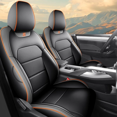 Modelə uyğun (Original) oturacaq örtükləri, New Binyue Full Leather Car Seat - black-and-dark-gray-all-inclusive-geely-binyue-standard-edition