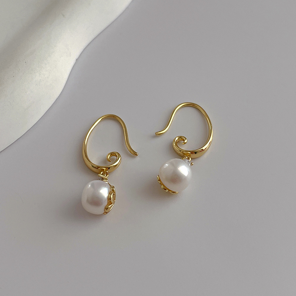 Fashion Round Copper Inlay Pearl Zircon Drop Earrings 1 Pair