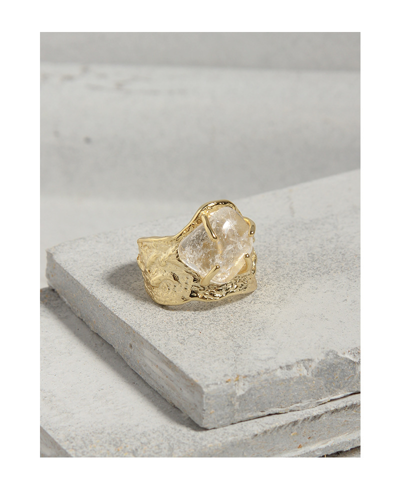 Daily Occasion 925 Sterling Silver Material 1 Piece 925 Sterling Silver Irregular Fold Texture Crystal 18K Gold Plated White Gold Plated Open Ring