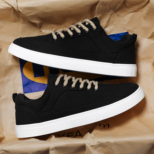 Black Men's Spring New Thick Sole Trendy Men's Korean Style Design Versatile Youth Flat Sneakers