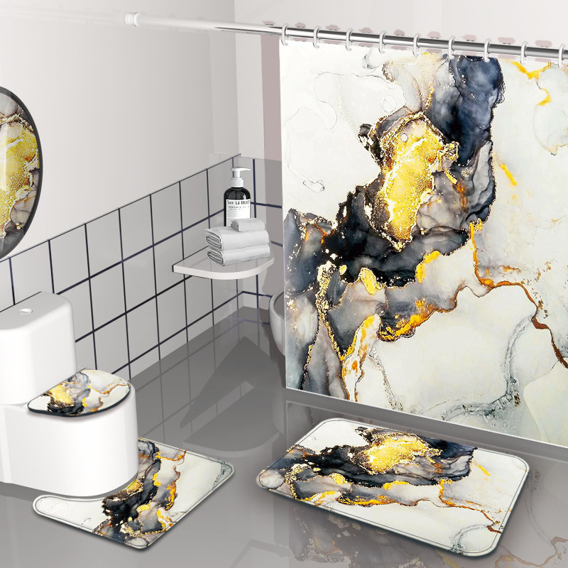Cortina de baño de textura de mármol amazónico impermeable a prueba de moho baño de cuatro piezas cortina de baño impermeable a prueba de agua image 9