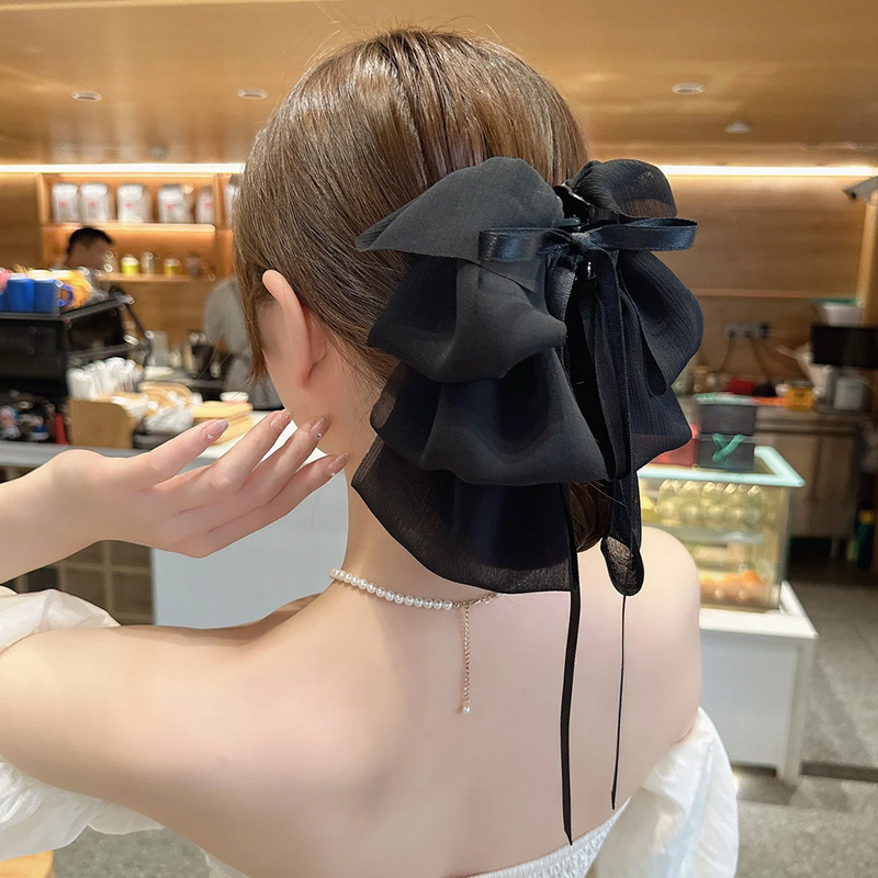 エレガントな大きなリボンサメクリップ女性用ローポニーテールグリッパー後頭部ハーフタイヘアアクセサリーヘアピンヘッドクリップ|undefined