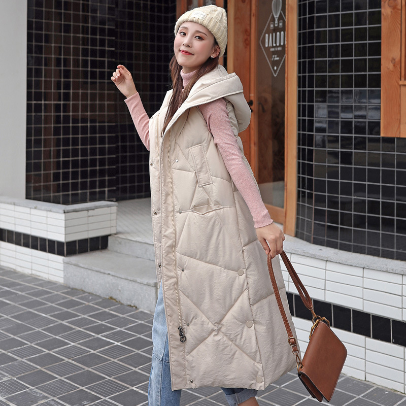 여성용 다운 코튼 조끼 중간 길이 2025 가을 겨울 신상 한국 스타일 긴 두꺼운 조끼 코트 트렌디한 무릎 위 조끼