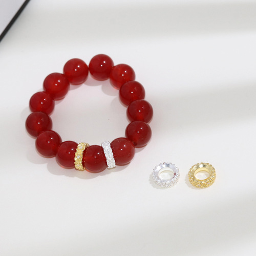 S925 sterling silver precision diamond spacer accessories DIY handmade crystal beaded bracelet gold plated wheel beads loose beads