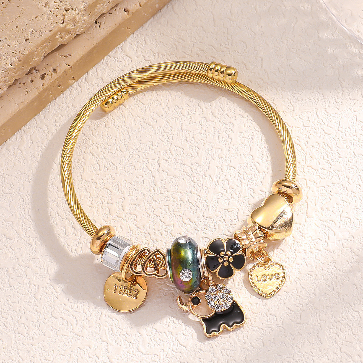 Europa y los Estados Unidos PanjiaDuo nuevo tiempo pulsera de aleación de goteo de aceite de diamante pulsera de alta sensación colgante pulsera ajustable image 3