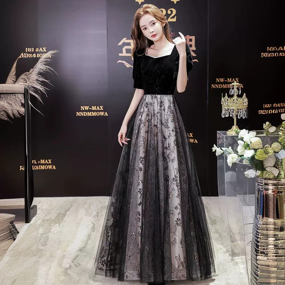 Evening Dress French High-end Sense Socialite Elegant Banquet Niche Slim-fit Host Light Luxury High-end Velvet Dress