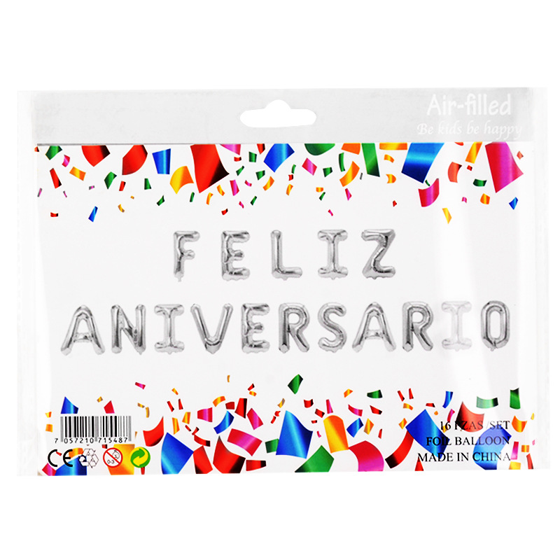 Globo de aniversario español FELIZANIVERSARIO traje de globo de aluminio arreglo feliz aniversario