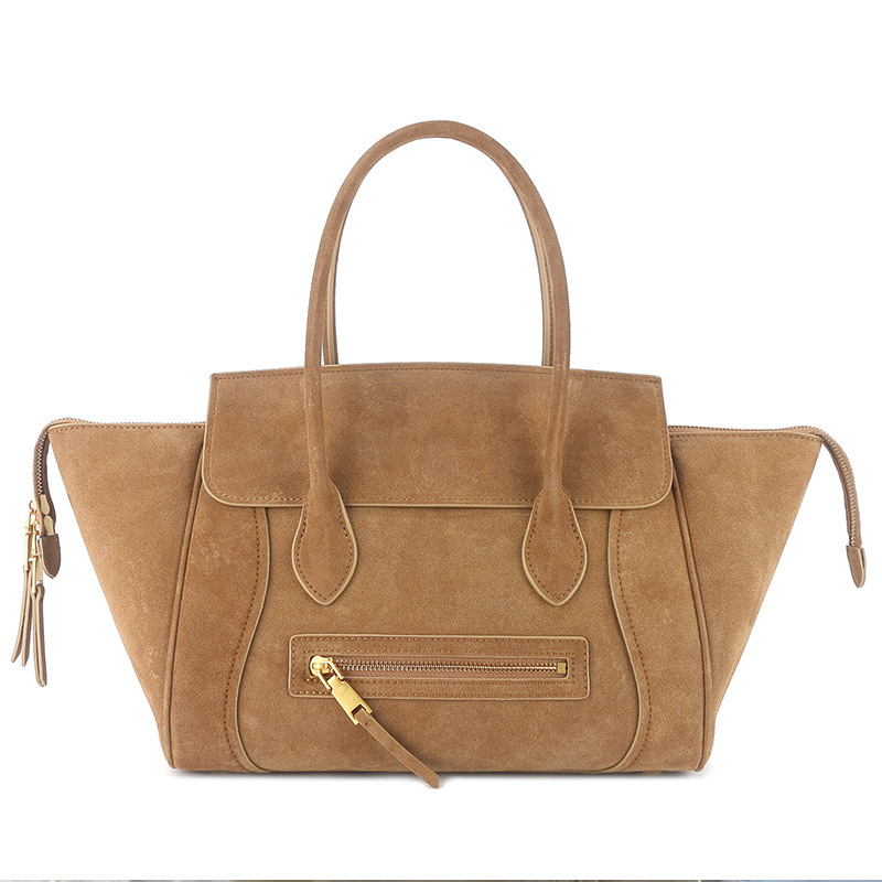 2025 Show-Style Handbag Tote Bag Autumn and Winter Suede Smiley Bag Underarm Bag Cow Leather Handbag Fashionable Large Capacity