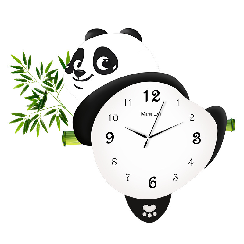 Reloj de pared de la sala de estar de panda reloj de pared de red 2024 nuevo reloj de pared creativo de puerta de entrada luz de pared reloj doméstico de atmósfera