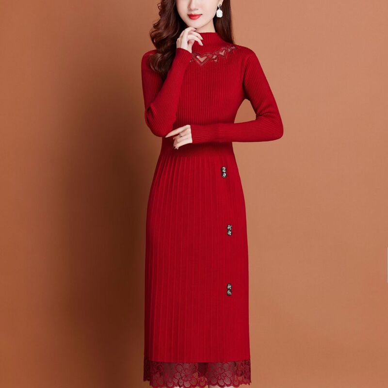One-piece velvet padded warm knitted dress autumn and winter new mid-length matching coat base skirt loose slim One-piece velvet padded warm knitted dress autumn and winter new mid-length matching coat base skirt loose slim