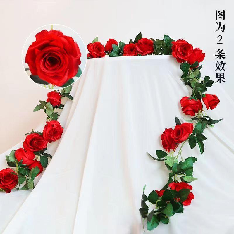 床头花结婚房布置装饰花藤摆花新房卧室沙发婚庆玫瑰假花藤条|undefined