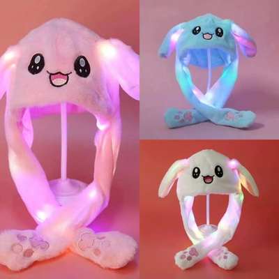 Douyin same rabbit hat parent-child plush ear moving hat cartoon light-on hat long ear luminous hat