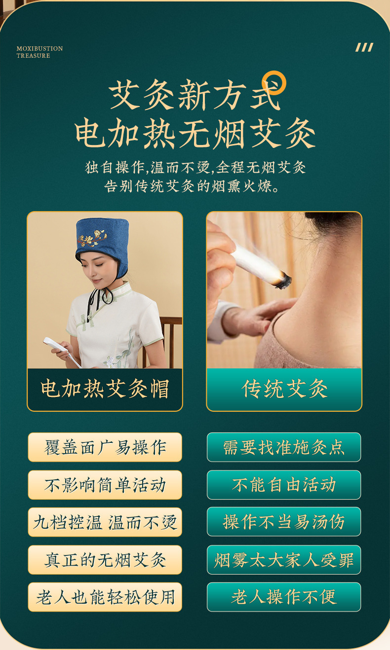 Electric Moxibustion Cap with Mugwort Liner Heated Head Warmth Cap for Home Wellness Use specifications