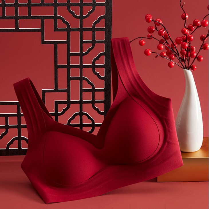 【10A Camellia】Red Lingerie for the Year of Birth 2025 Year of the Horse Wedding Bride Women's Wireless Bra Set