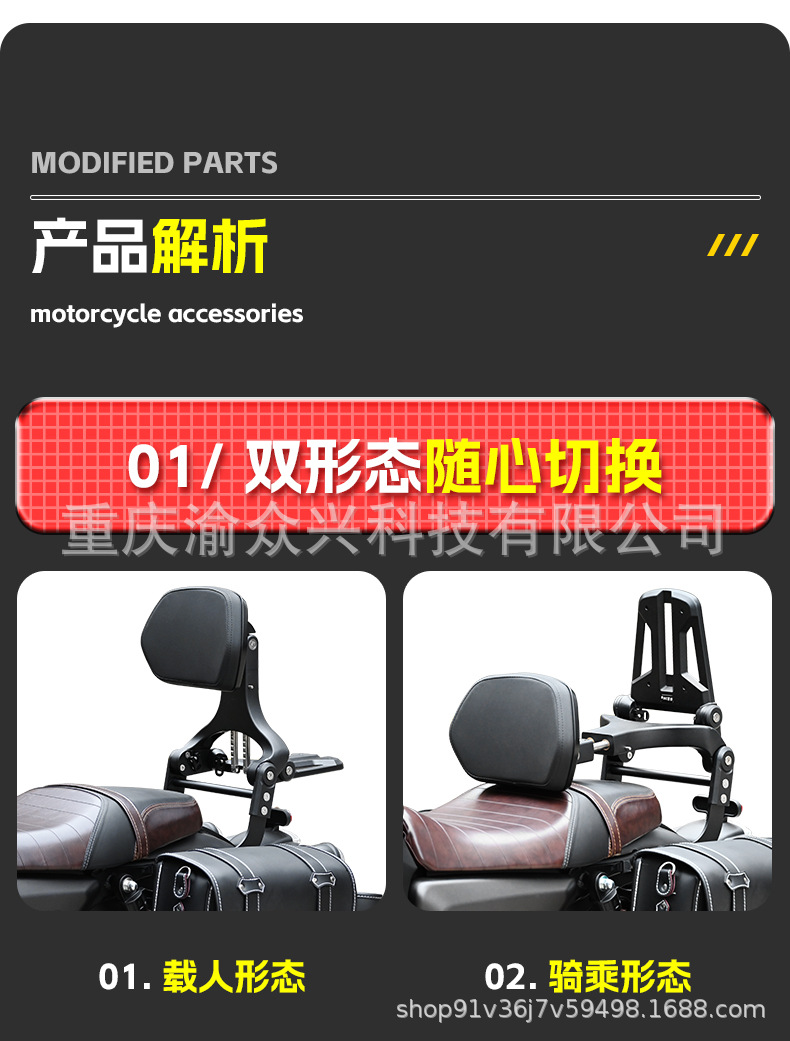 Folding Backrest For Cyclone RA2, Aluminum Alloy, Telescopic, Motorcycle