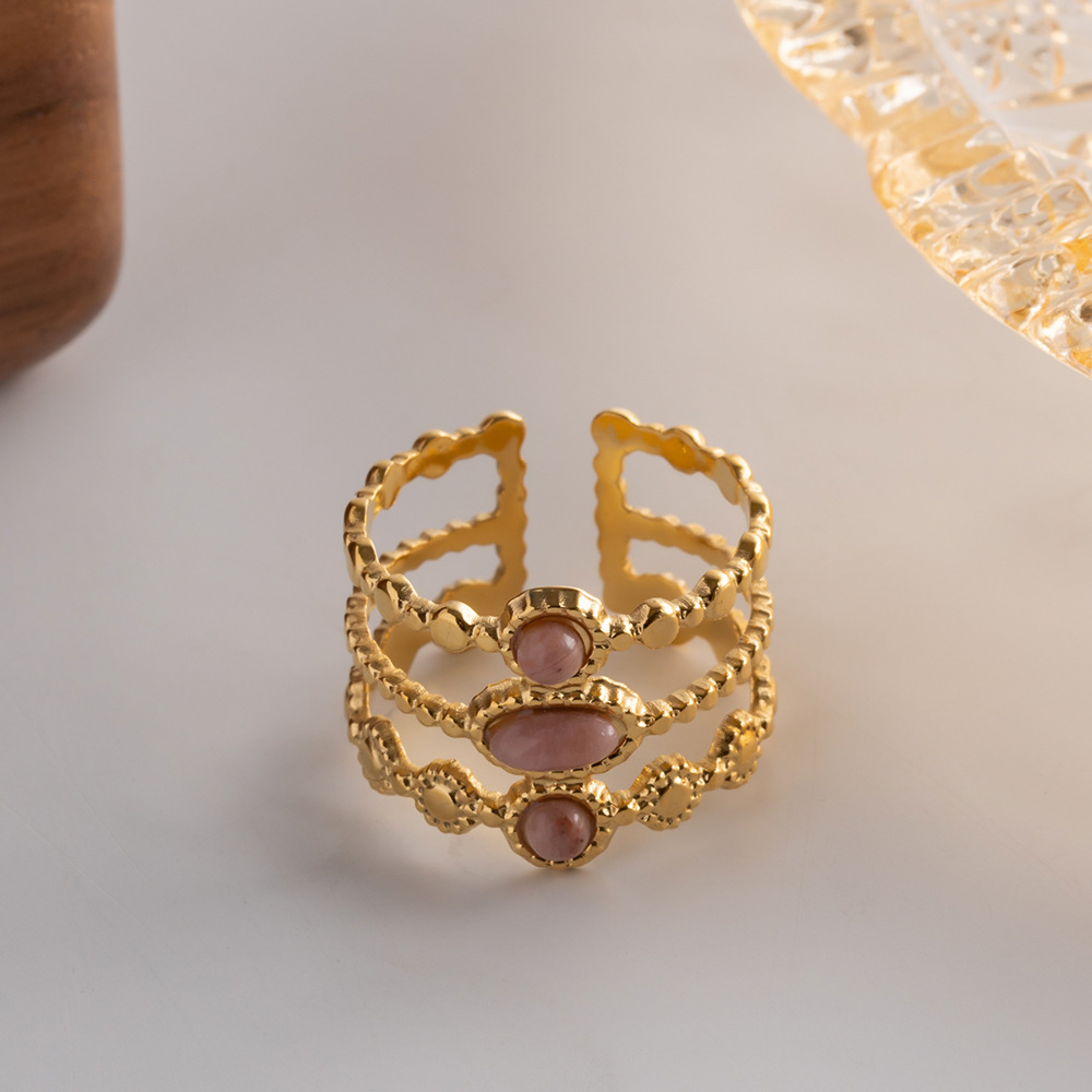 French Style Oval Stainless Steel Inlay Gem Open Ring 1 Piece