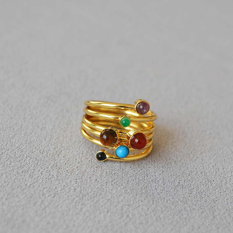 Plating Design Women's Brass Geometric Lines Natural Stone Rings Brass Jewelry